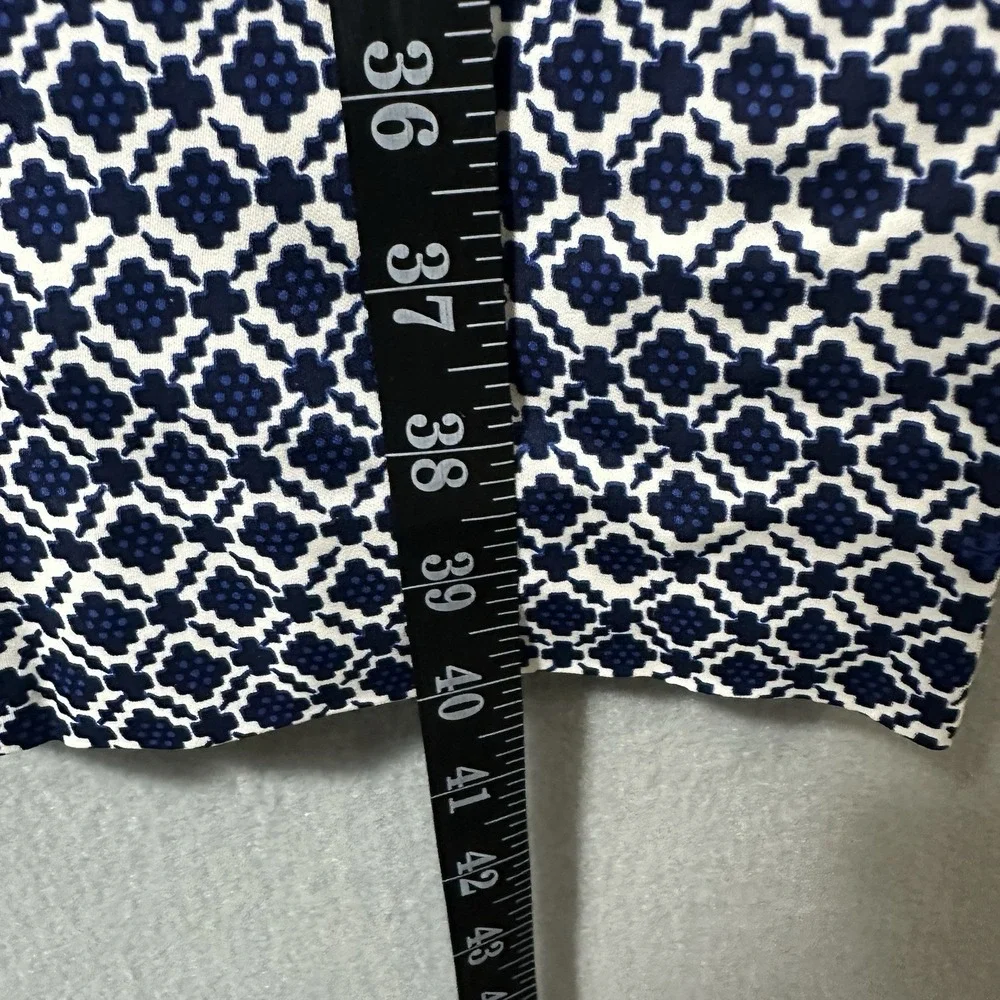 Tory Burch V Neck Shift Dress Women's Size  14 Blue Geometric Stretch Read
